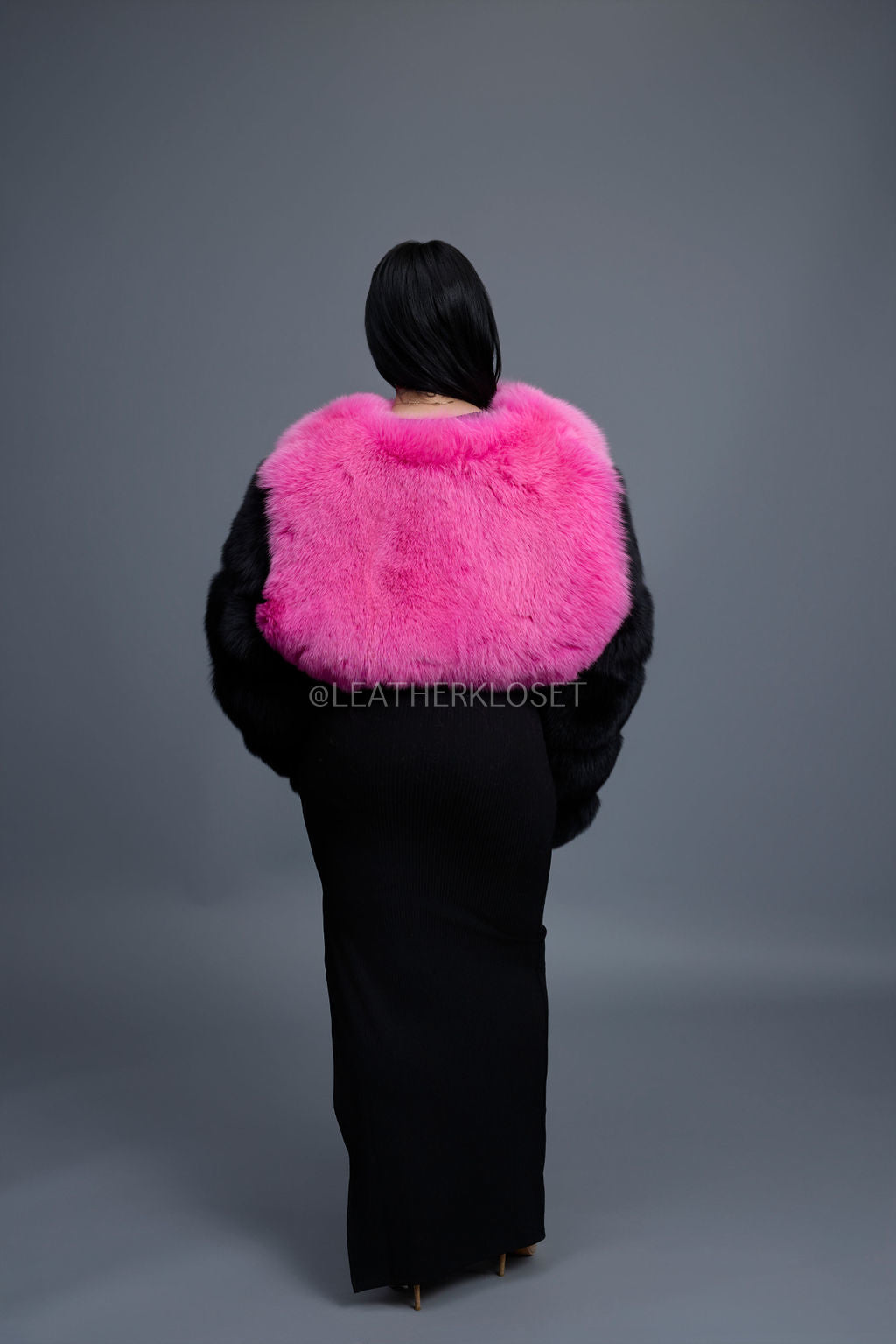 Women's Sasha Crop Fox Bomber [Black/Hot Pink]
