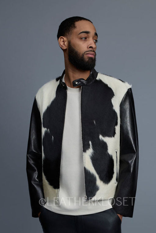 Men's Leather & Pony Biker Combo [Black]