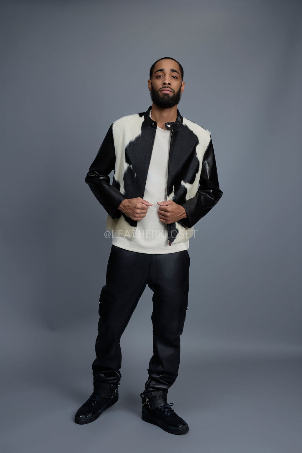 Men's Leather & Pony Biker Combo [Black]