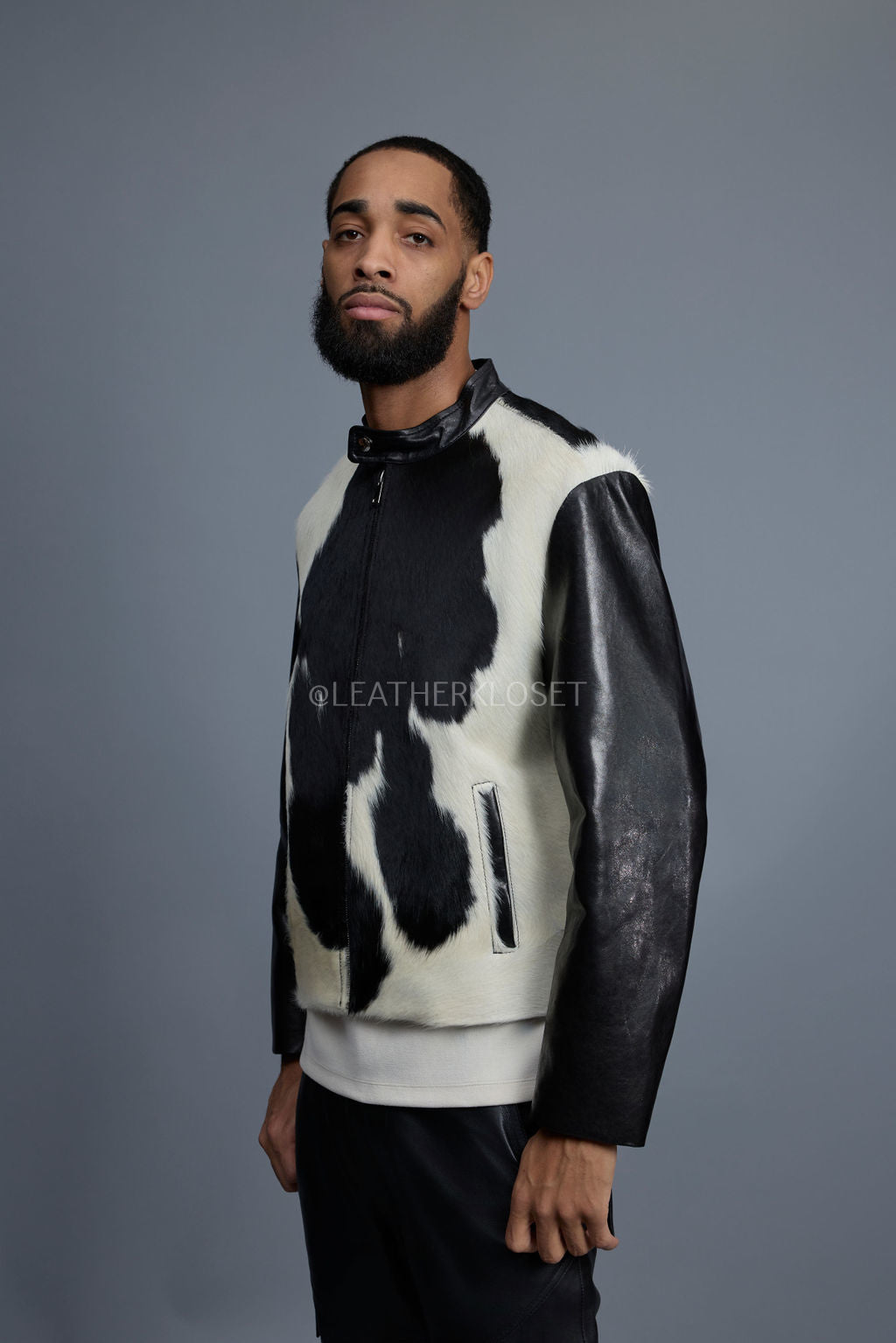 Men's Leather & Pony Biker Combo [Black]