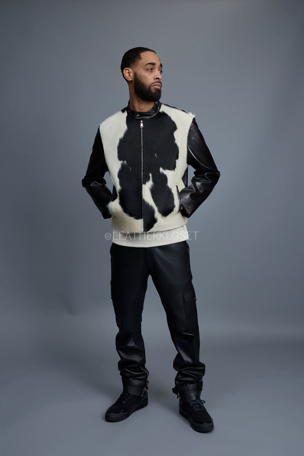 Men's Leather & Pony Biker Combo [Black]