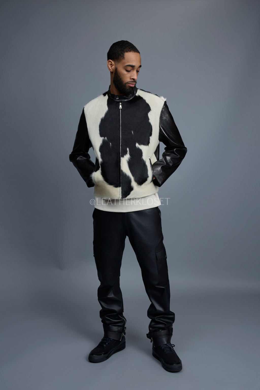 Men's Leather & Pony Biker Combo [Black]