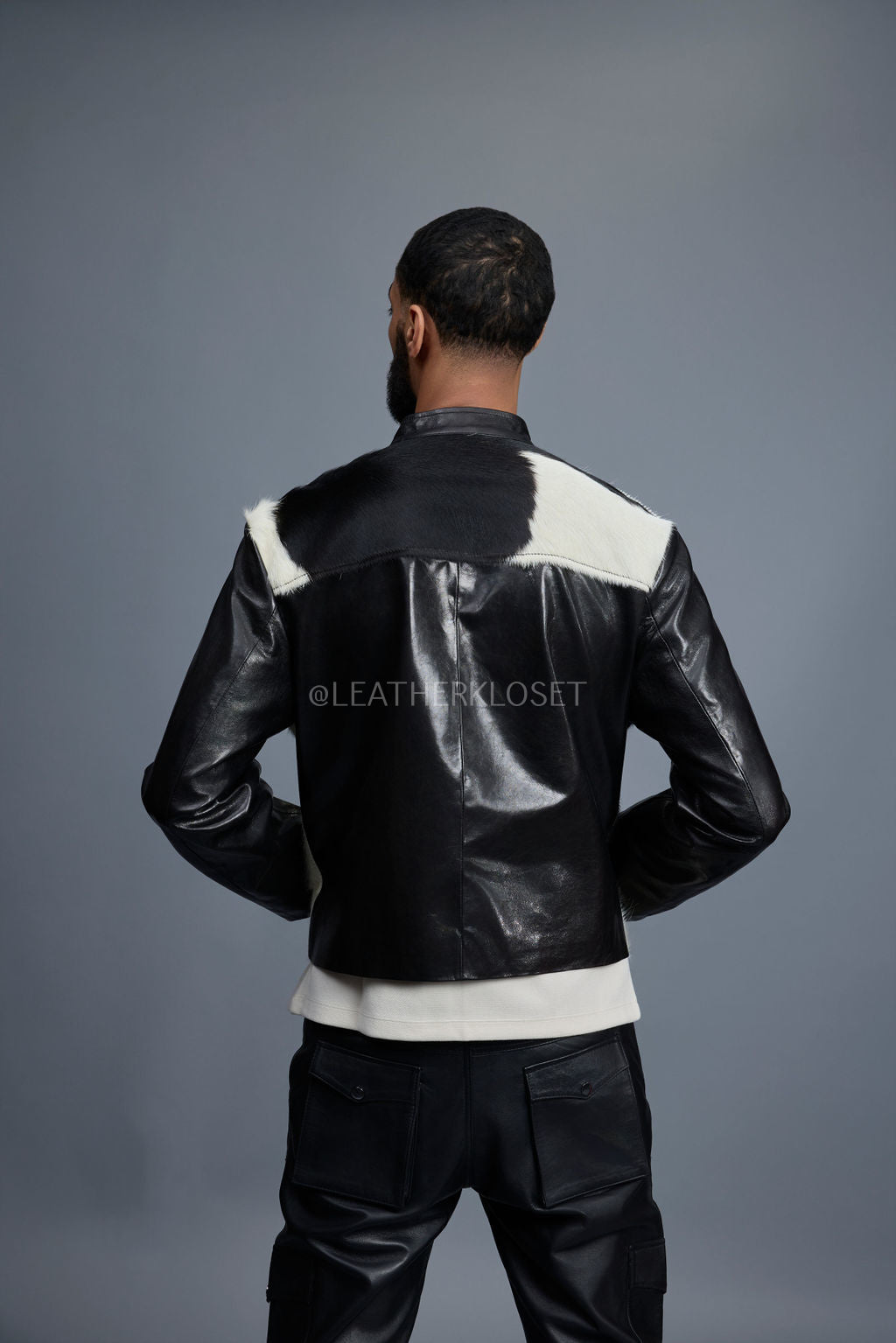 Men's Leather & Pony Biker Combo [Black]