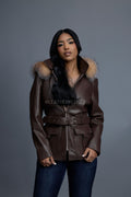 Women's Bella Leather With Fox Hood [Chocolate]