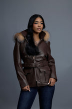 Women's Bella Leather With Fox Hood [Chocolate]