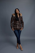 Women's Bella Leather With Fox Hood [Chocolate]