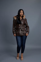 Women's Bella Leather With Fox Hood [Chocolate]