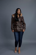 Women's Bella Leather With Fox Hood [Chocolate]