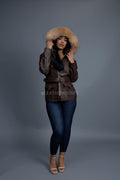 Women's Bella Leather With Fox Hood [Chocolate]