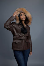 Women's Bella Leather With Fox Hood [Chocolate]