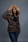 Women's Bella Leather With Fox Hood [Chocolate]