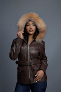Women's Bella Leather With Fox Hood [Chocolate]