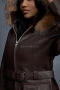 Women's Bella Leather With Fox Hood [Chocolate]