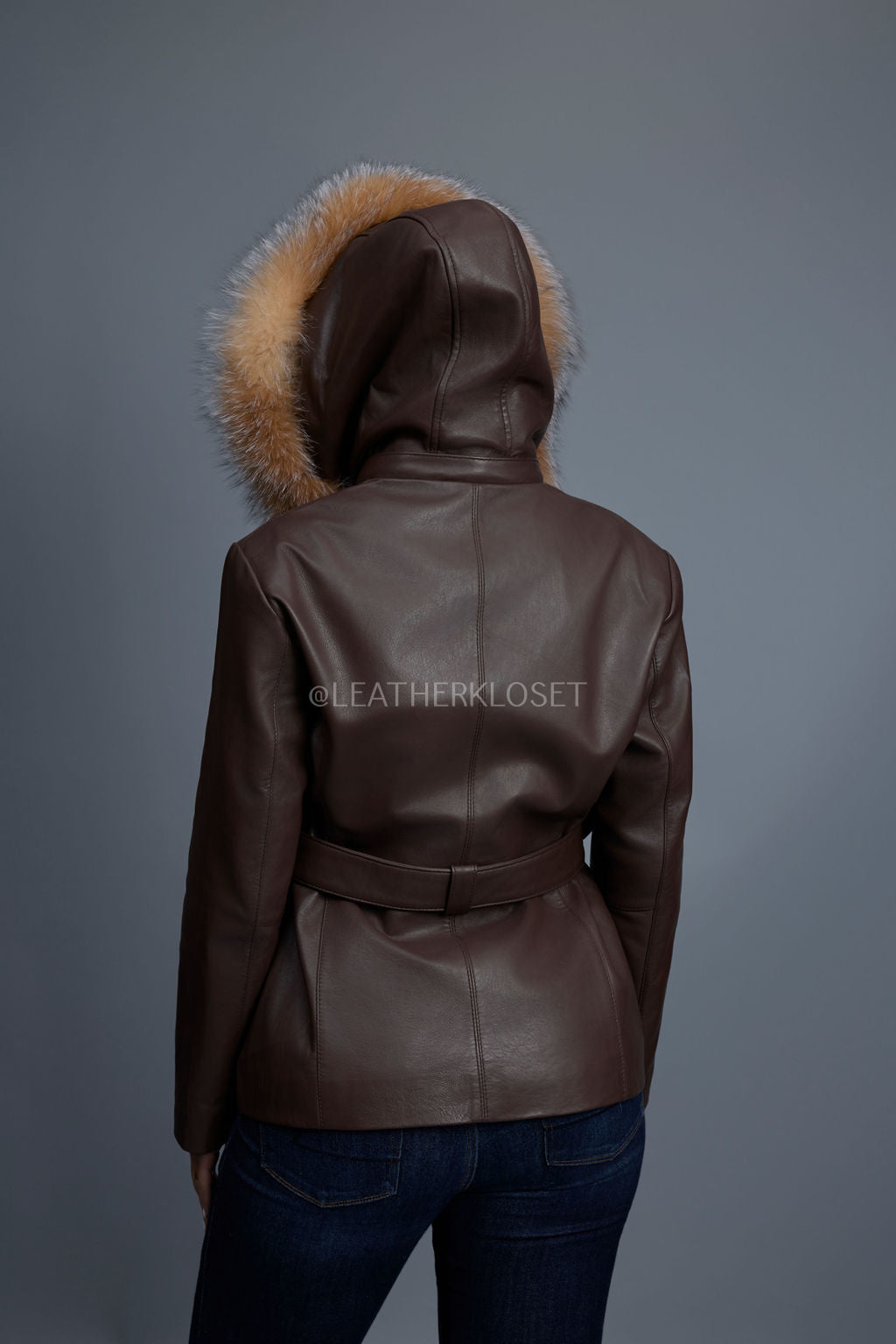 Women's Bella Leather With Fox Hood [Chocolate]