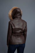 Women's Bella Leather With Fox Hood [Chocolate]