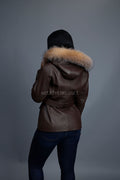 Women's Bella Leather With Fox Hood [Chocolate]