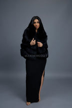 Women's Shorty Fox Fur Vest With Hood [Black]