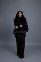 Women's Shorty Fox Fur Vest With Hood [Black]