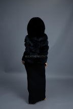 Women's Shorty Fox Fur Vest With Hood [Black]