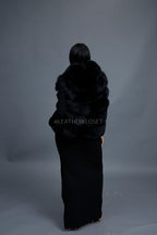 Women's Shorty Fox Fur Vest With Hood [Black]