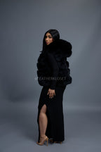 Women's Shorty Fox Fur Vest With Hood [Black]