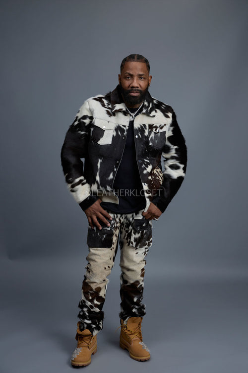 Men's Dylan Pony Skin Jean Jacket And Cargo Pants Set [Natural]