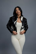 Women's Pony And Leather Biker Jacket [Black]