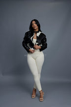 Women's Pony And Leather Biker Jacket [Black]