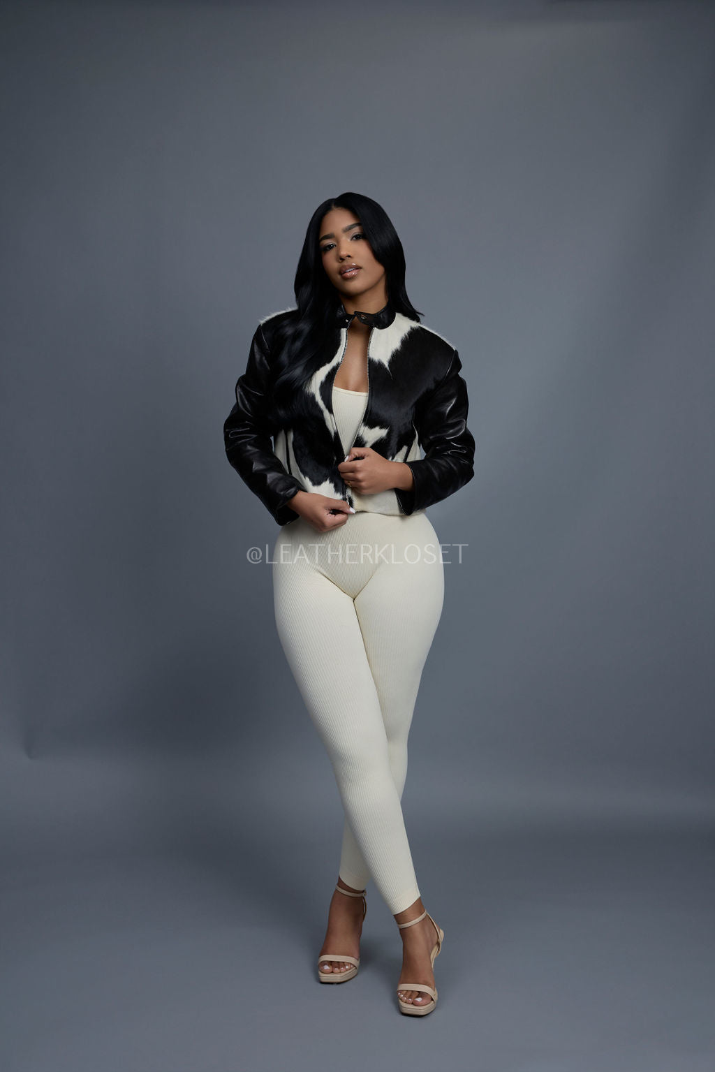 Women's Pony And Leather Biker Jacket [Black]