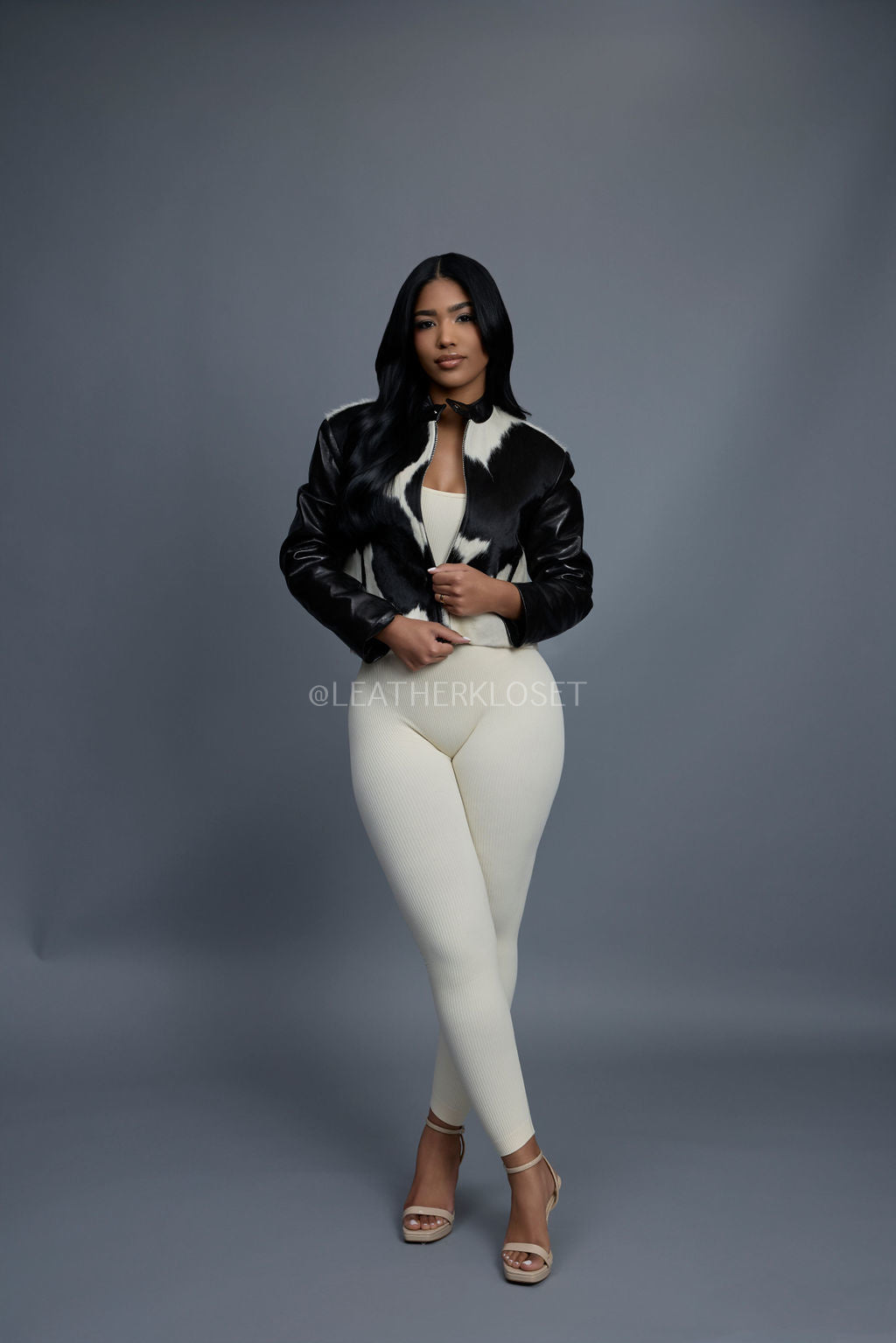 Women's Pony And Leather Biker Jacket [Black]