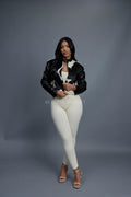 Women's Pony And Leather Biker Jacket [Black]