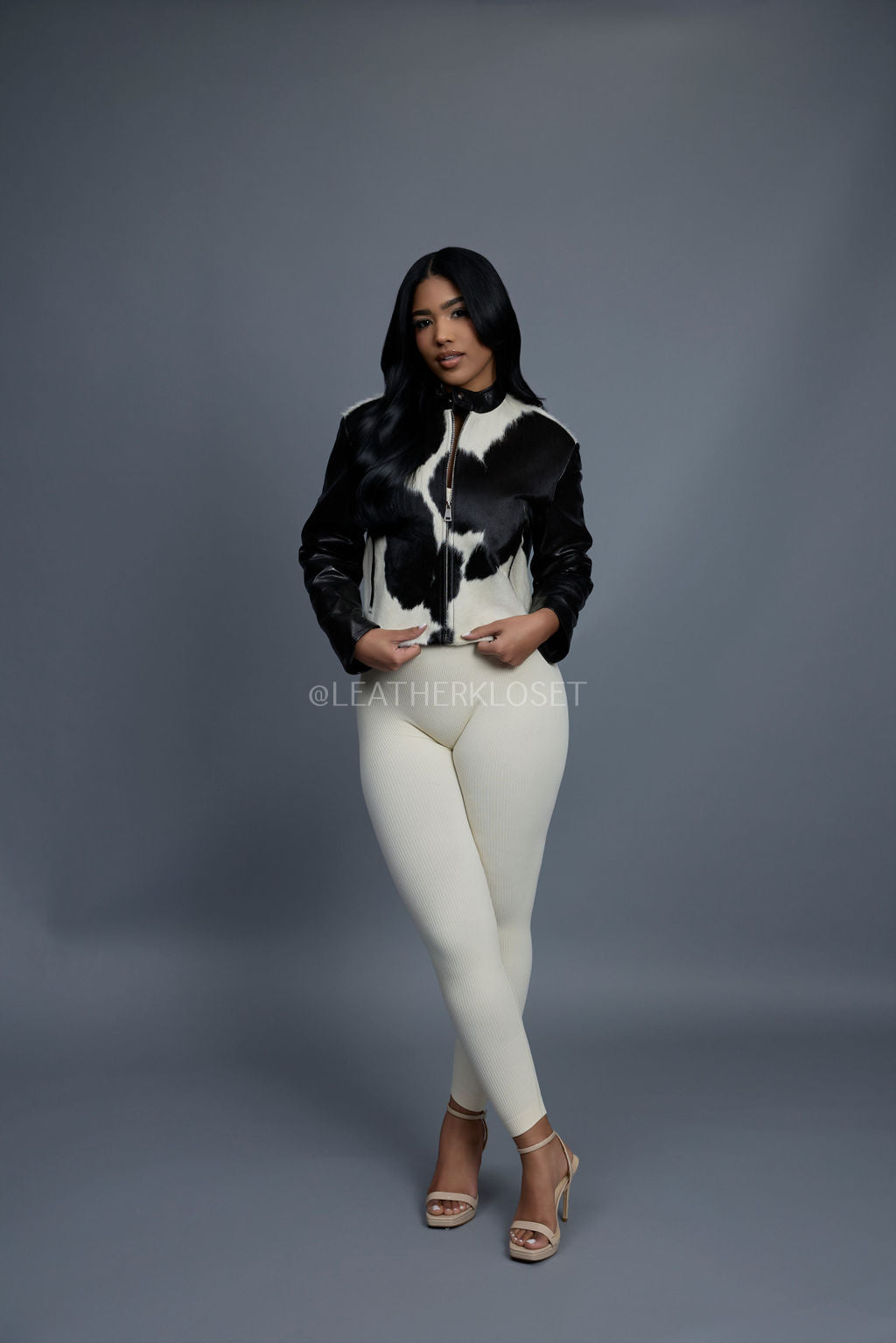 Women's Pony And Leather Biker Jacket [Black]