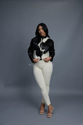 Women's Pony And Leather Biker Jacket [Black]
