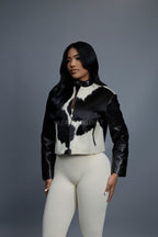 Women's Pony And Leather Biker Jacket [Black]