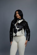 Women's Pony And Leather Biker Jacket [Black]
