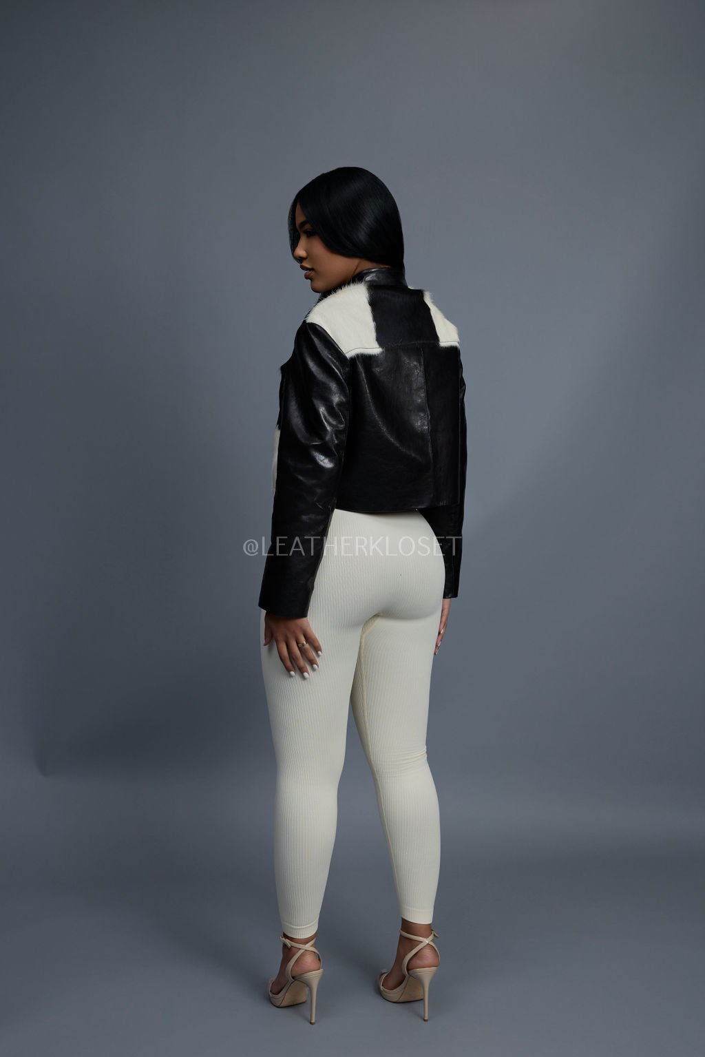 Women's Pony And Leather Biker Jacket [Black]