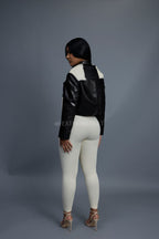 Women's Pony And Leather Biker Jacket [Black]
