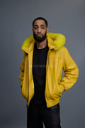 Men's Classic Baseball Jacket With Fox Hood [Yellow]
