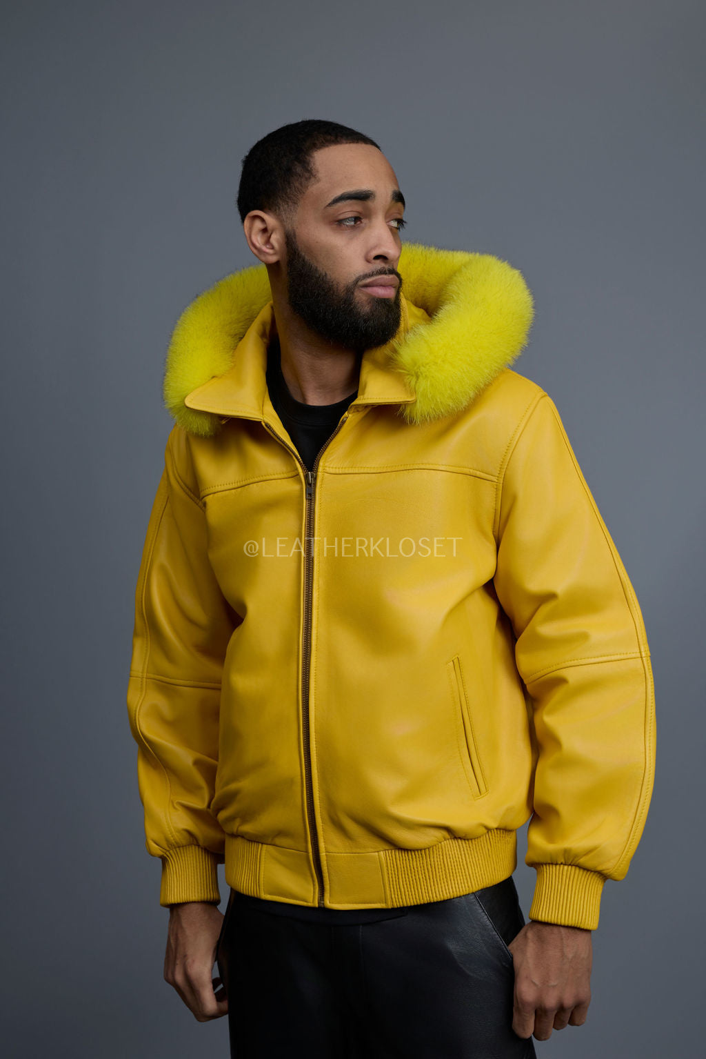 Men's Classic Baseball Jacket With Fox Hood [Yellow]