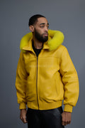 Men's Classic Baseball Jacket With Fox Hood [Yellow]