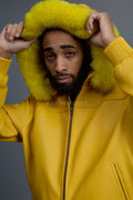 Men's Classic Baseball Jacket With Fox Hood [Yellow]