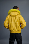 Men's Classic Baseball Jacket With Fox Hood [Yellow]