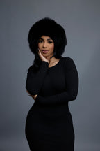 Women's Natalia Leather And Fox Russian Hat [Black/Black]