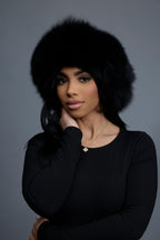 Women's Natalia Leather And Fox Russian Hat [Black/Black]