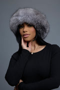 Women's Natalia Leather And Fox Russian Hat [Black/Silver]