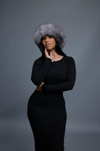 Women's Natalia Leather And Fox Russian Hat [Black/Silver]