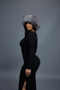 Women's Natalia Leather And Fox Russian Hat [Black/Silver]