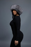 Women's Natalia Leather And Fox Russian Hat [Black/Silver]