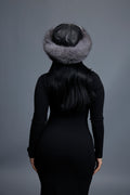 Women's Natalia Leather And Fox Russian Hat [Black/Silver]