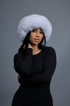 Women's Natalia Leather And Fox Russian Hat [Black/White]